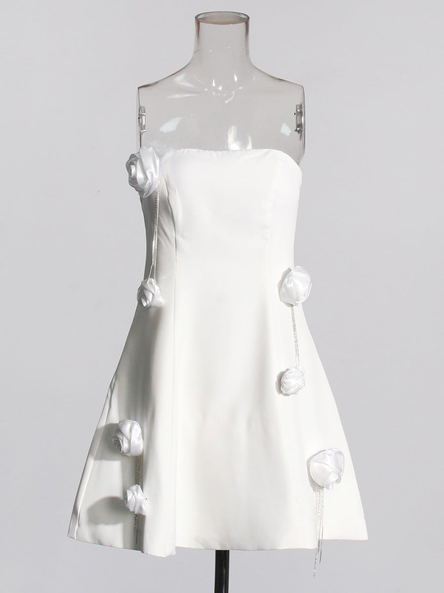 Babes Dress 2025 Spring New Three-Dimensional Rose Espoo Diamond Waist Bra Dress Dress Woman