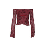 Shoulder Mesh Printing Long-Sleeved Top 2025 Summer New Fashion Hottie T-Shirt Girl DJPT