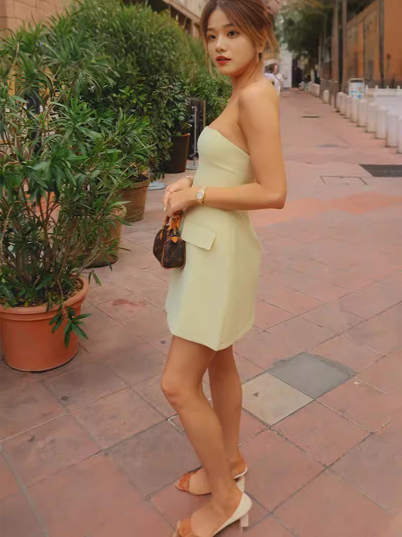 Summer Women's New Sexy Temperament Solid Color Palette Tective Dress