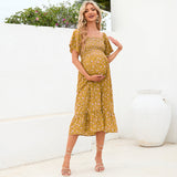 2025 New Summer Pregnant Woman Chiffon Dress Small Broken Floral Dress Short Sleeve Long Dress Maternity