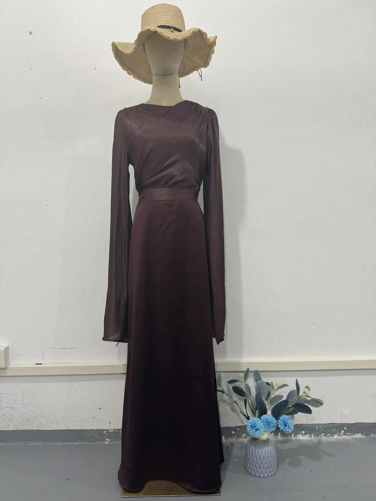 2024 Splicing Glass Yarn Sleeve Long Lint Repair Dress