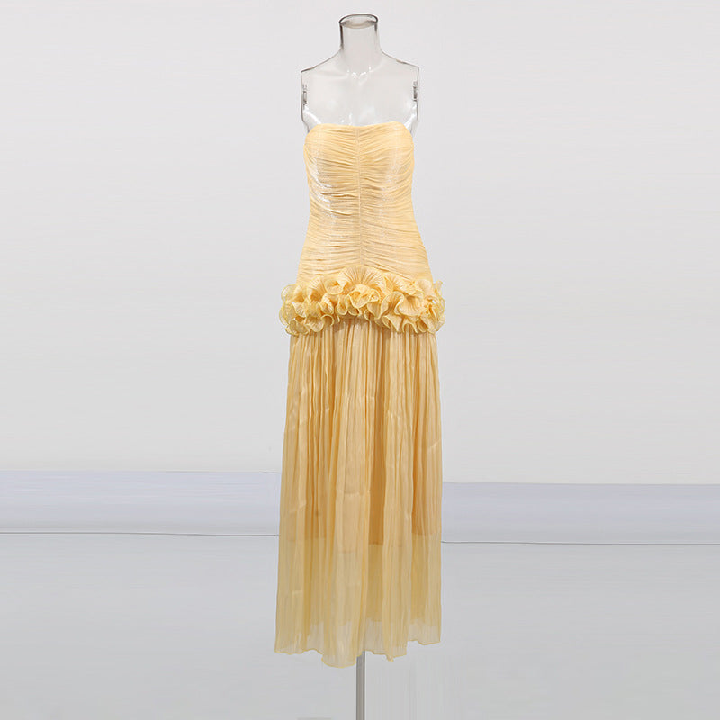 Yuanfeng Light Luxury Evening Dress 2025 New Women's Summer Breast Flavor Flavor To Waist Leaf Sides And Matching Dresses
