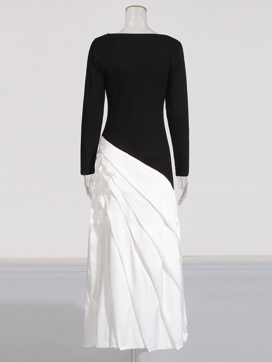 Temperament Long Dress Women's Dress 2025 Spring New Irregularly Pressed Folded Long-Sleeved Thin Dress Woman