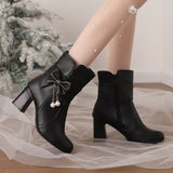 Size Women's Shoes Bows Coarse And Short Boots Women's Korean Version Of High Heel Boots High Quality Shoes