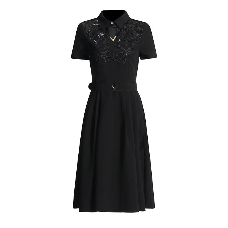 Temperament Style Dress 2025 Summer New Collar Hollow Crouses To Collect Belt Long Dress Women's Dress