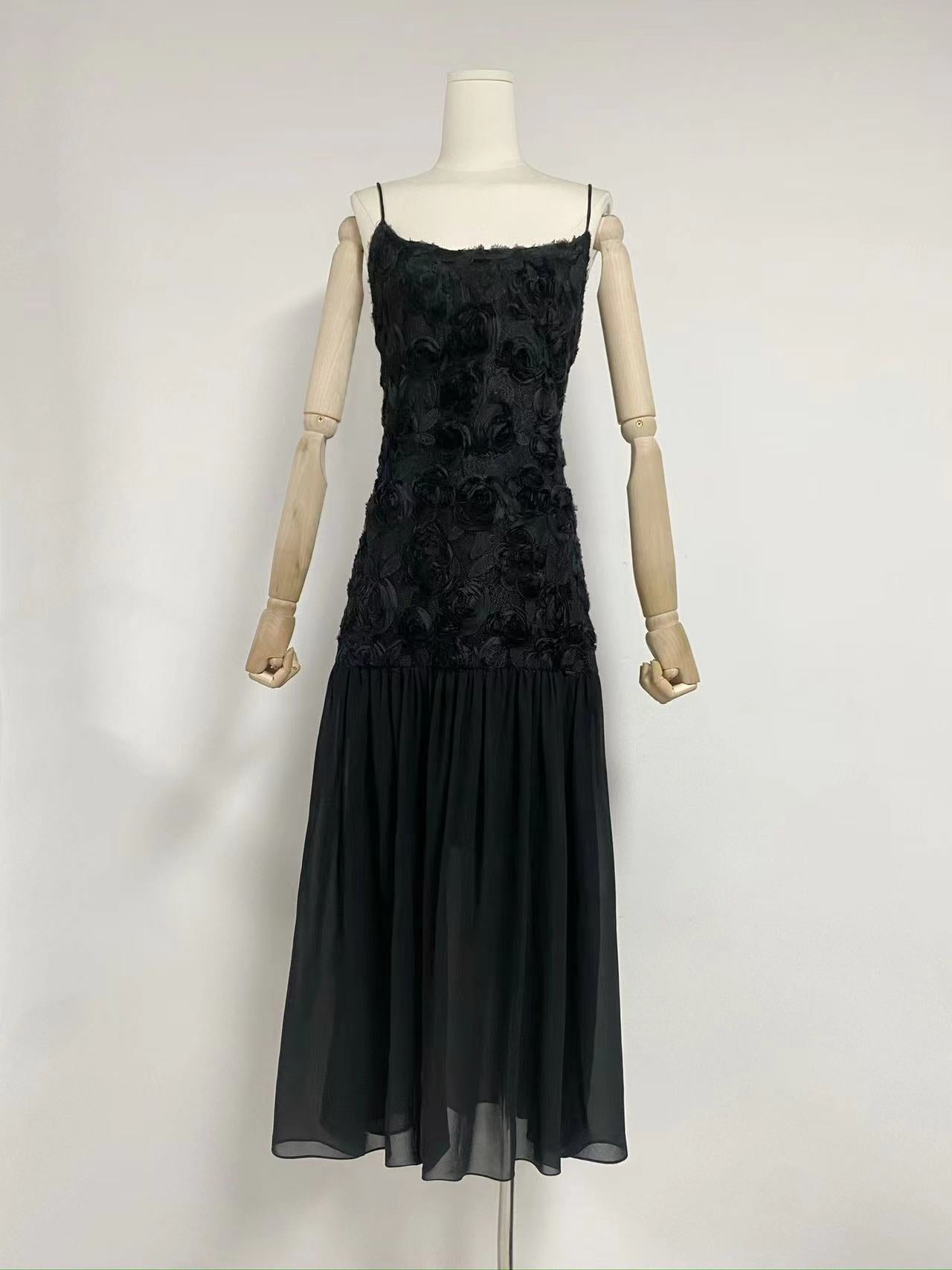 Dress Dress French Fresh Sweet Three-Dimensional Rose Flowers Spliced Chiffon Sling Dress Dress