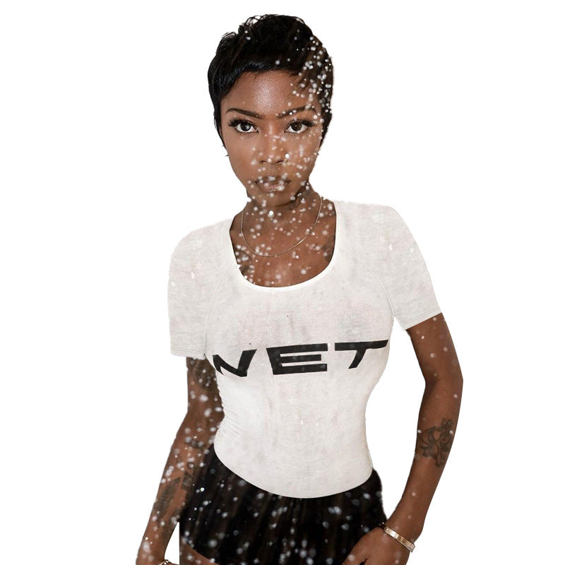 Short-Sleeved Print Thin Top 2025 Summer New Hottie Embilly T-Shirt Girl DJPT