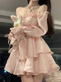 A Line Off The Shoulder Chiffon Pink Short Birthday Dresses Birthday Outfits SD1182