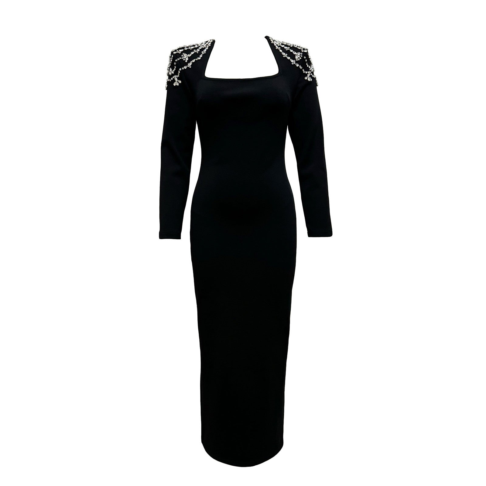 Temperament Square Collared Diamond With Long Sleeve Banded Dress Dress For Party Dinner
