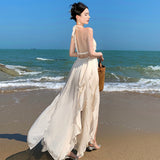 Temperament Hanging Neck Sling Dress Women's Summer Dress Bare Back Seaside Beach Skirt