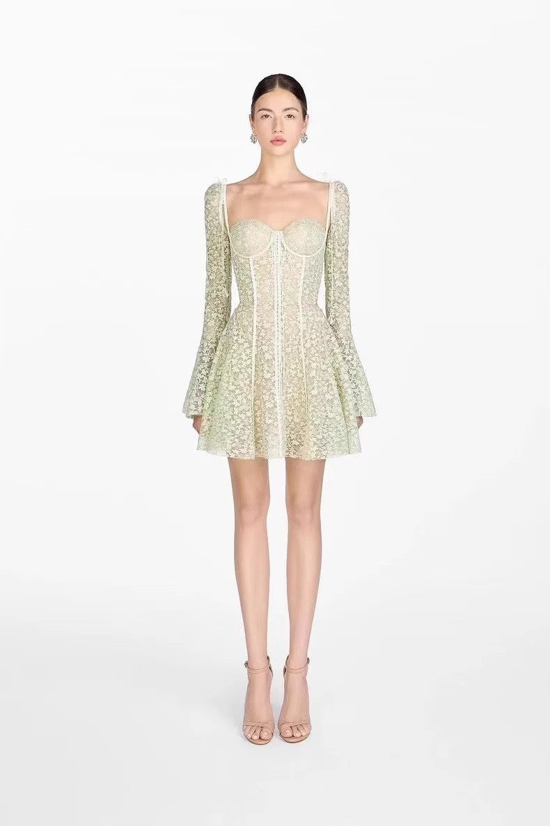 2025 Fang Tangsu Strap Horn Sleeve A-Sided Lace Embroidery Skirt