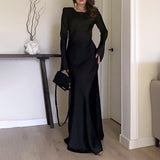 Women's Round-Neck High-Rise Long Dress Micro-Horn Sleeve Slimming-Bum-Bum-Bum Dress