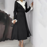 Cross Lotus Collar Temperament Black And White Bumpy Leaf Sleeve Umbrella Dress Dress Dress Dress