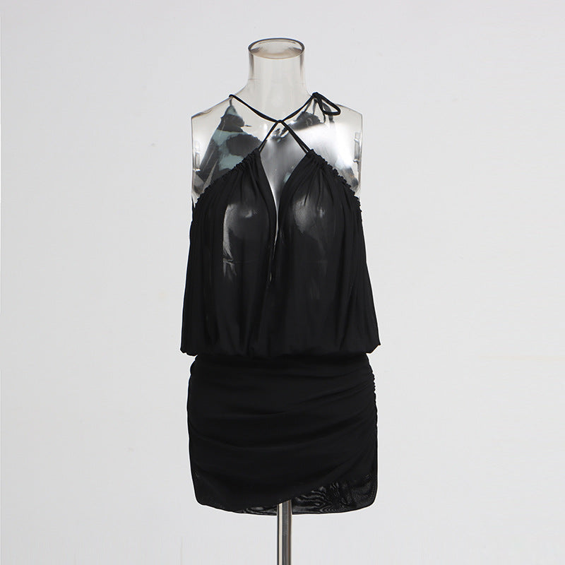 High-End Atmosphere Short Dress 2025 New Short Dress 2025 New Neck Chiffon Dress Dress Women's Dress