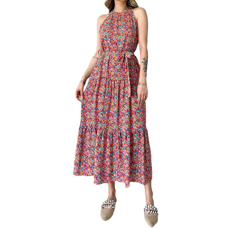 Women's Summer Hanging Sleeveless High-Waisted Body With Temperament Fashion Floral Dress