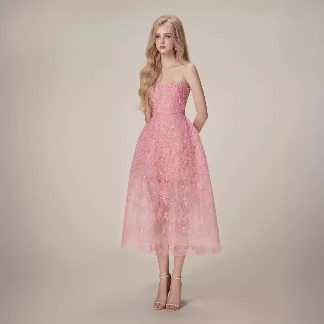 2025 Three-Dimensional Flower Lace Perspective Yarn Dress Dress Dress Dress Dress Woman