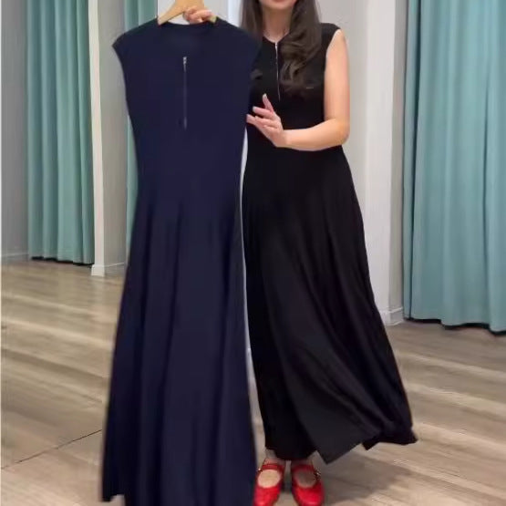 New 2024 Light Wind Style Waist Temperament Retro Comfortable Sleeveless Long Skirt