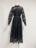 2024 Australian Fashion Elegant Collar Lantern Sleeve With Belt Embroidered Air Dress Dress