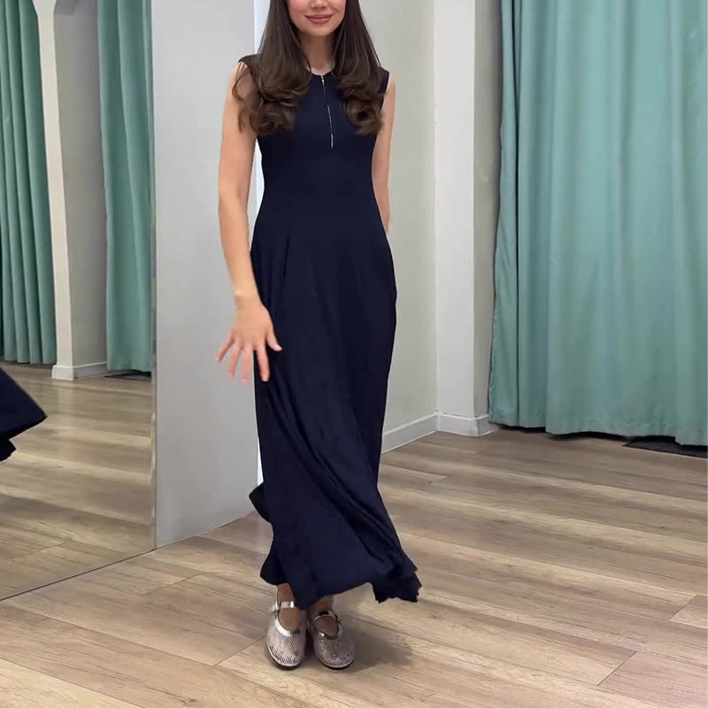 New 2024 Light Wind Style Waist Temperament Retro Comfortable Sleeveless Long Skirt