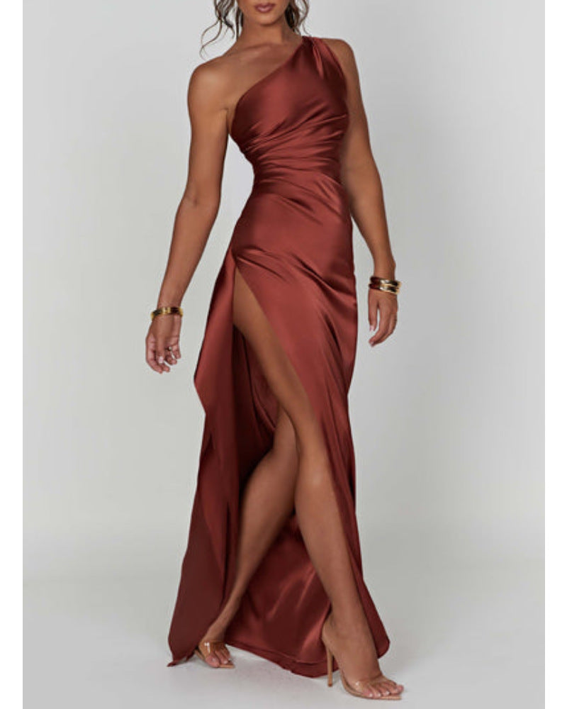 Fashion Irregular Sleeve Slanted Shoulder High-End Evening Dress HZ0628