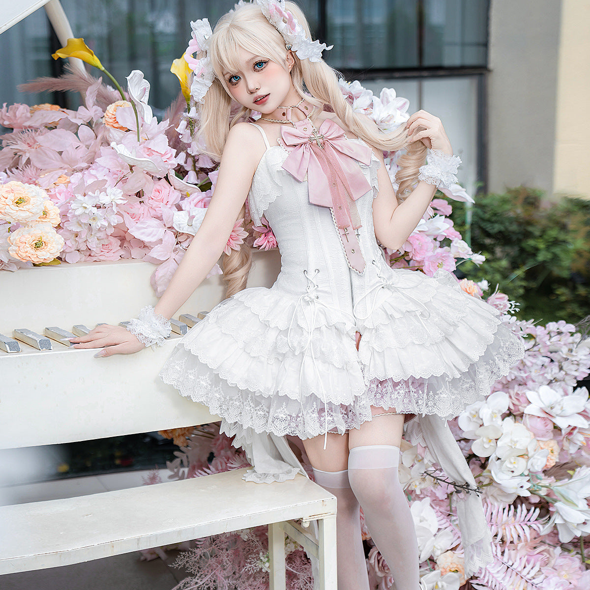 Jam Sauce Original Butterfly Ribbon Lolita Neck Dress Skirt Shorts Set 7268