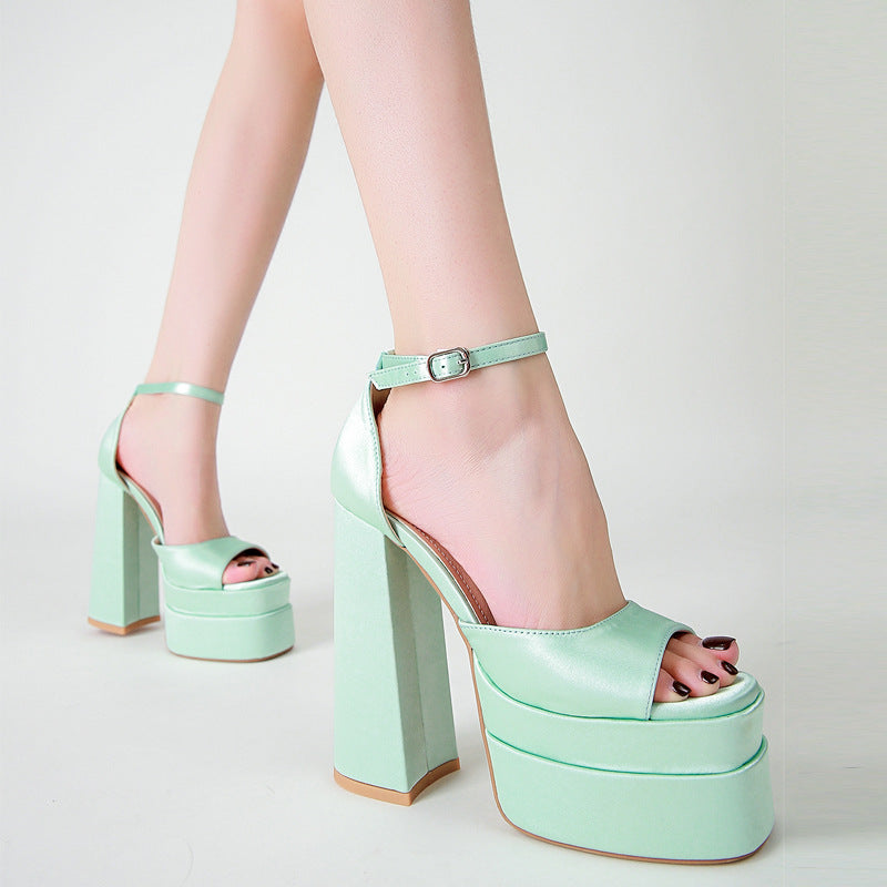 Summer New Side Of The Head Hollow Coarse Silk Satin High-Heeled Fish-Mouthed Women's Shoes Hate The Sky High-Size Show Sandal Tide High Quality Shoes