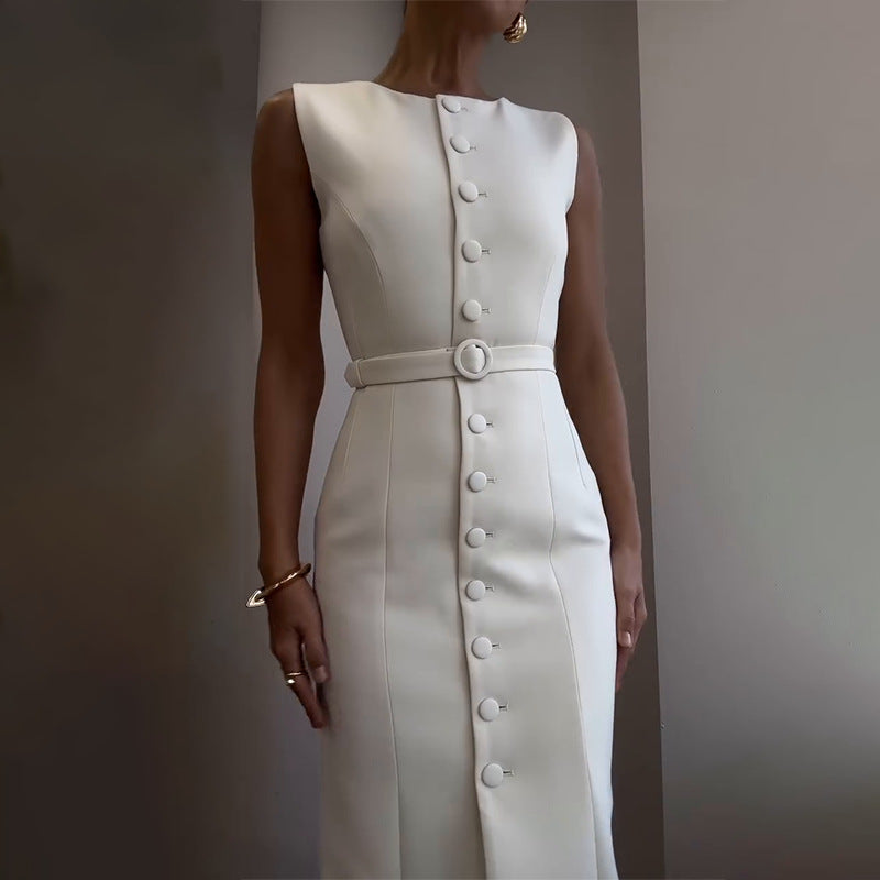 Summer New Elegant Temperament Belt Slimming Commuting Dress