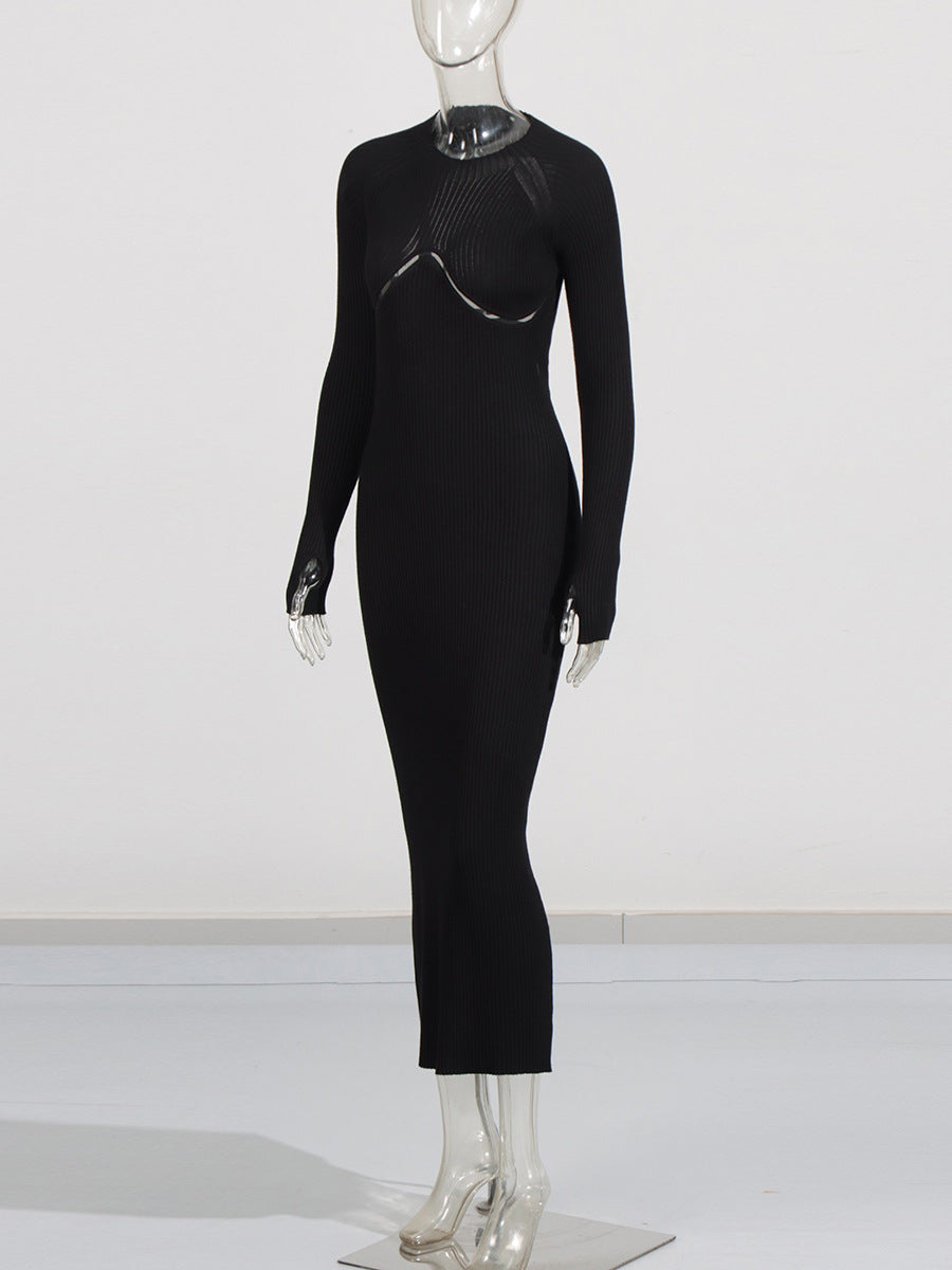 Temperament Sexy Elegant Style Dress 2025 Summer New Round Collar Hollow Design High-Sensing Knitwear Dress Woman