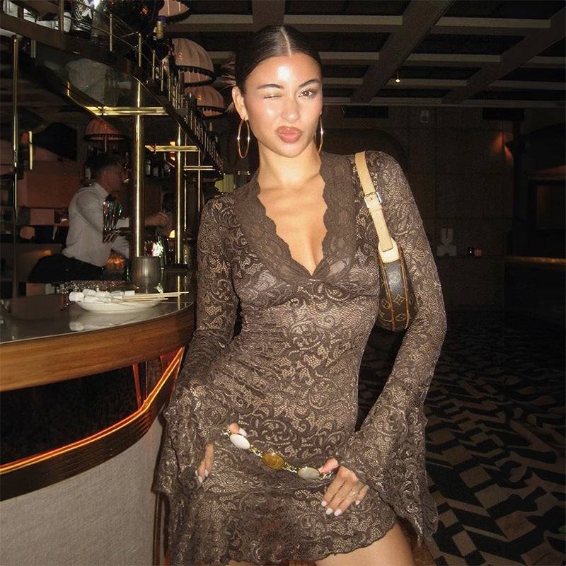 Women's New Sexy Lace Spice Girl Party Dress For Autumn/Winter 2025 DJPT