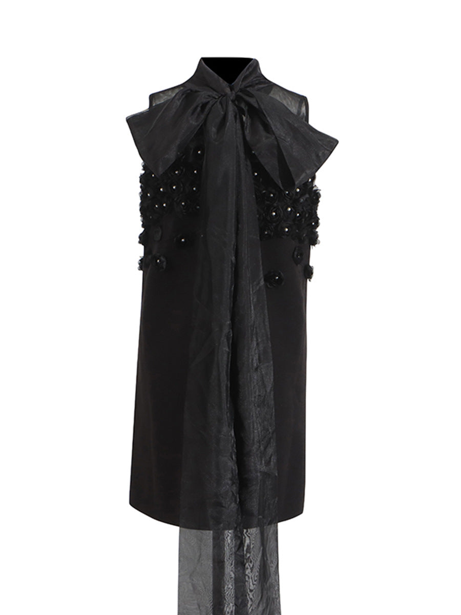 Temperament Sexy Wind 2025 Summer New Mesh Splicing Flowers Decorated Nails Sleeveless Tidal Dress