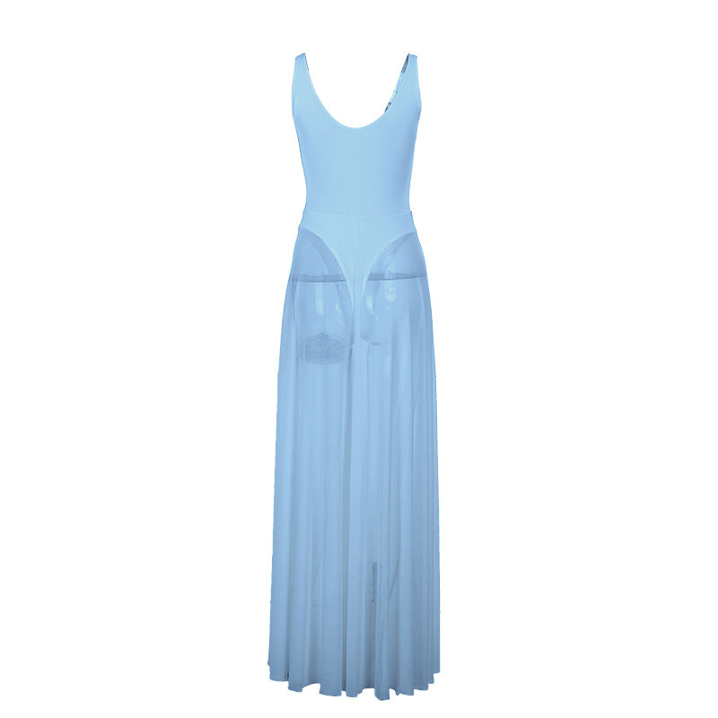 Autumn 2025 New Sexy Dress Famous Style Temperament Holiday Body Mesh Dress A Swing Dress DJPT