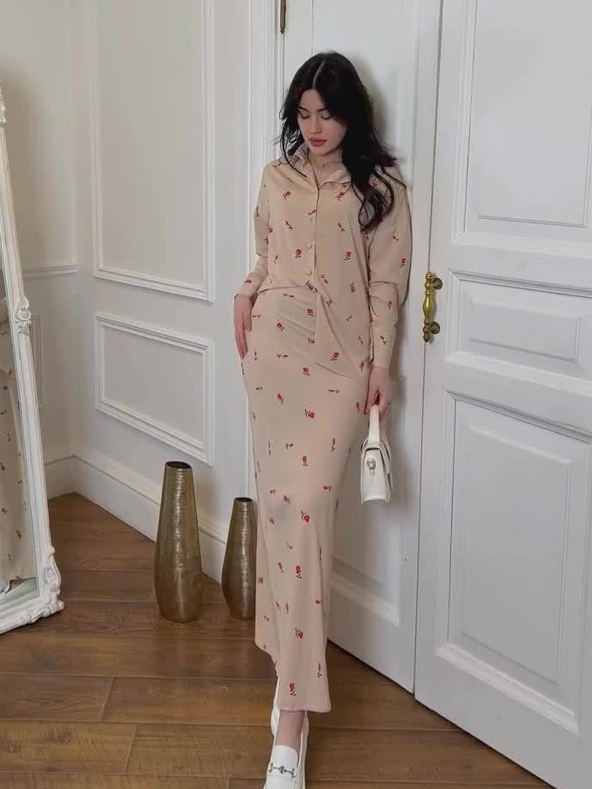 2024 Women's Two Sets Of Breathable Casual Collar Flower Print Dress
