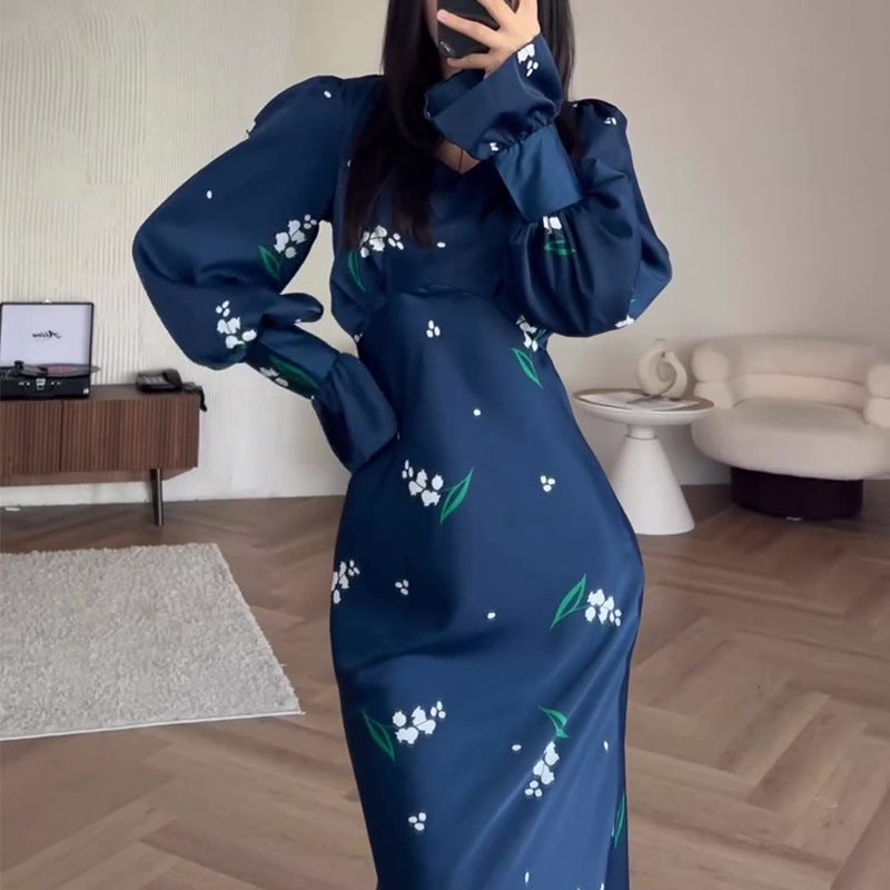 Comfortable And Stylish Printed Horn Sleeves With Long-Sleeved Dress