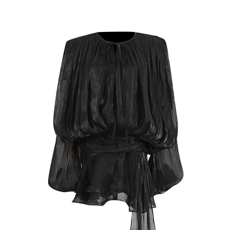 Elegant Vintage Style Dress 2025 New Hot-Sold Collar With Shoulder Long Sleeve Short Dress