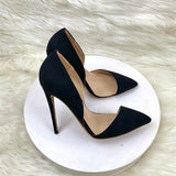 Black Velvet High Heel Shoes 12CM Tip Finger Fine And Shallow Professional Women's Shoes High Quality Shoes