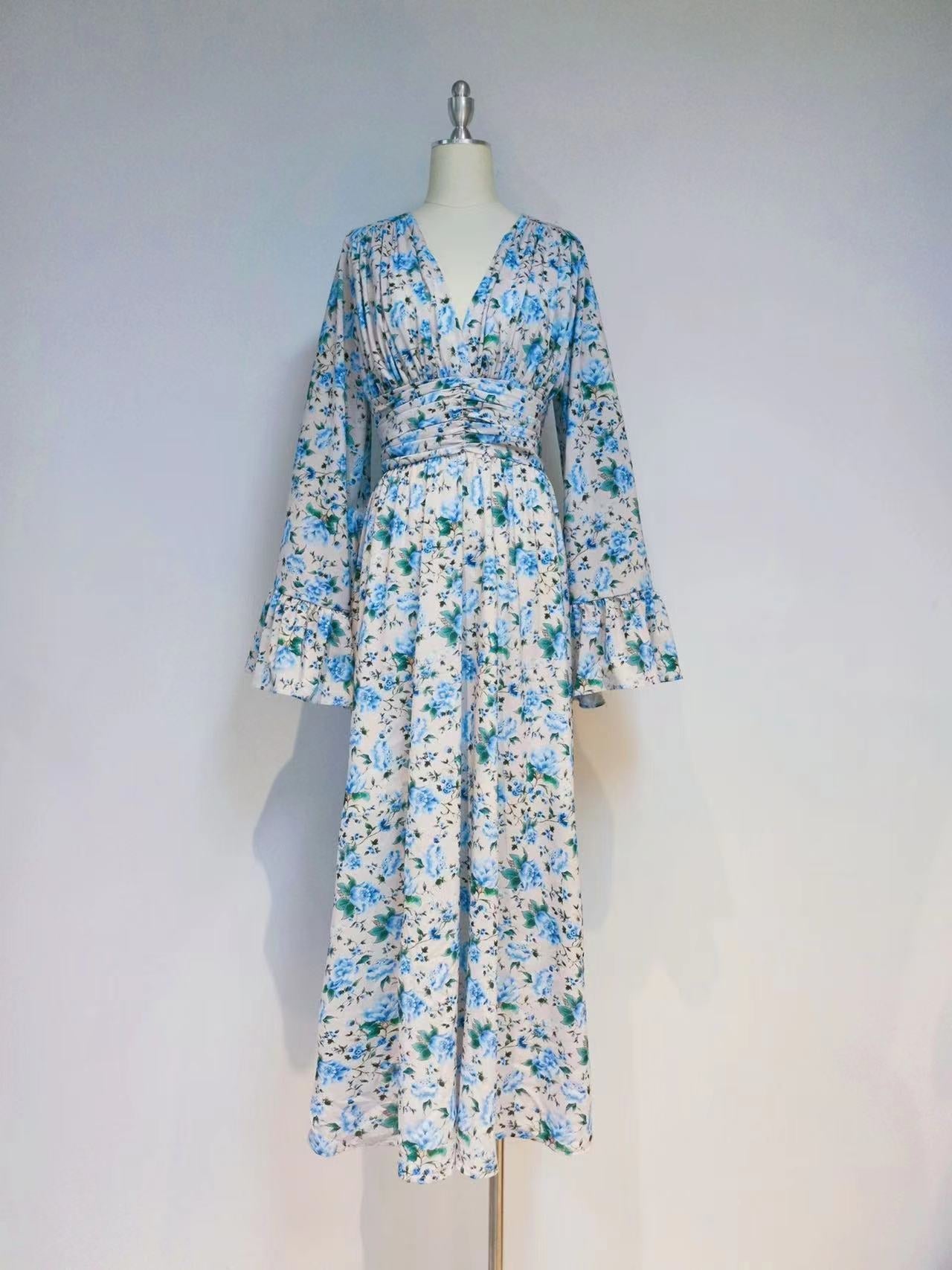 Beautiful Floral Dress Niche Design Super Fairy Pink V Collar Folds Waist Dress French 2024