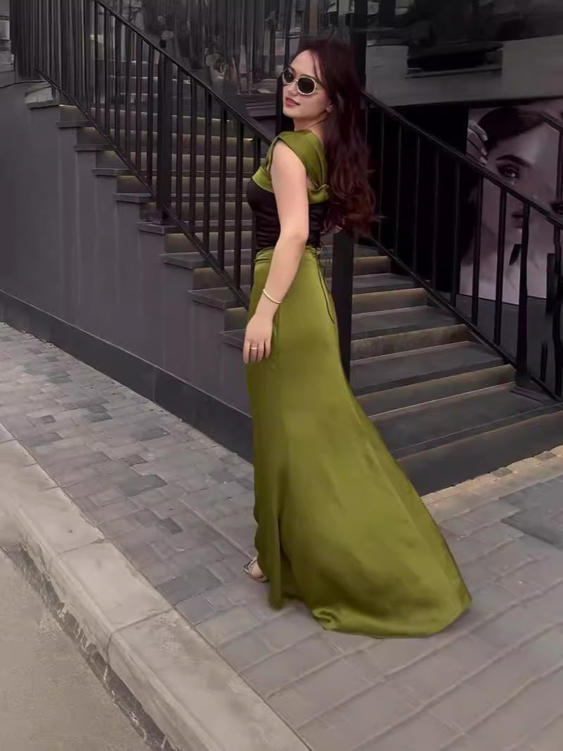 Summer New Fashion Splicing Body Waist Temperament Drag Dress