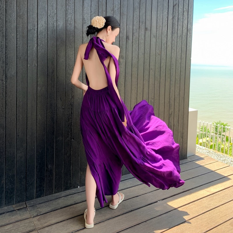 Temperament Tied With Hanging Neck Dress Female Summer New Hot Girl Bare Back Sexy Slimming A Word Dress