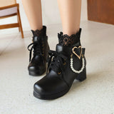 Size Women's Shoes Retro Lace Coarse Heel Short Boots Autumn And Winter New College Women's Boots Shoes High Quality Shoes