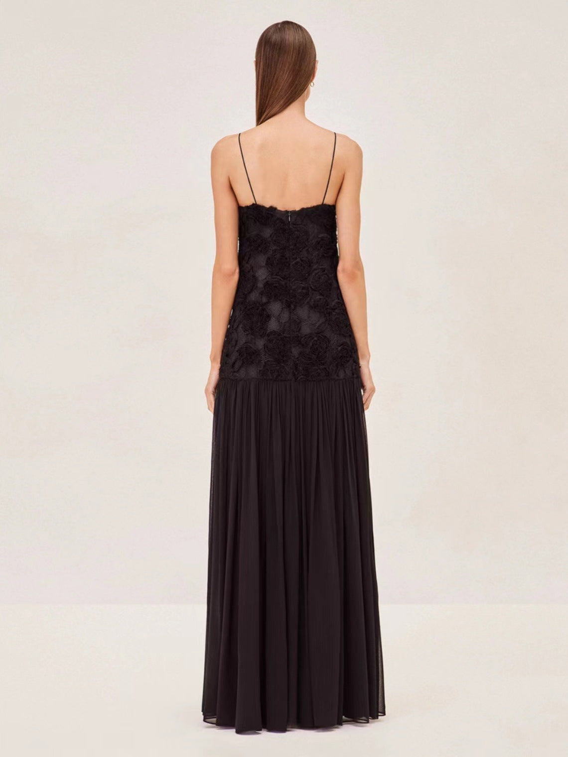 Dress Dress French Fresh Sweet Three-Dimensional Rose Flowers Spliced Chiffon Sling Dress Dress