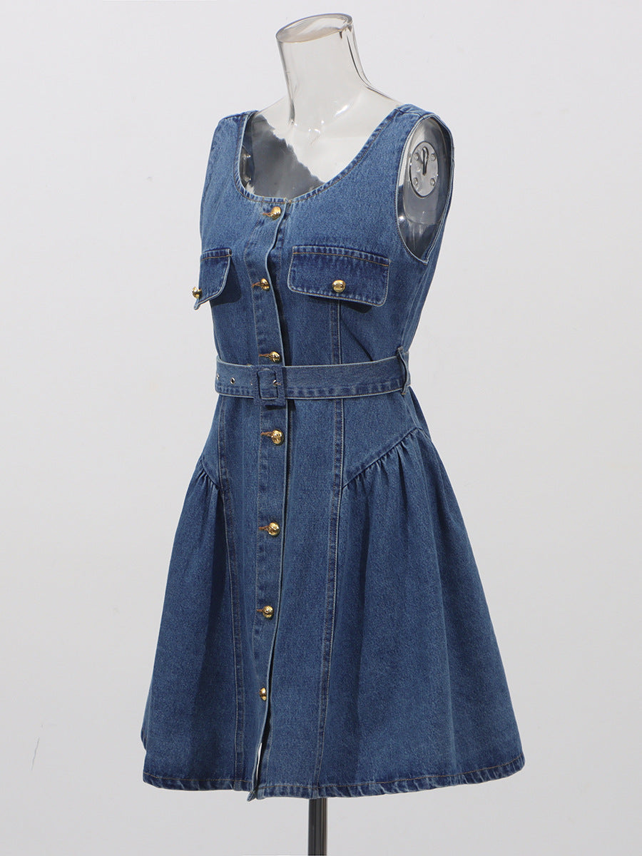 Trendy Cowboy Sling Skirt 2025 New Women's Summer Single Buckle Door Belt Belt Belt Belt Short Skirt Dress Dress Woman
