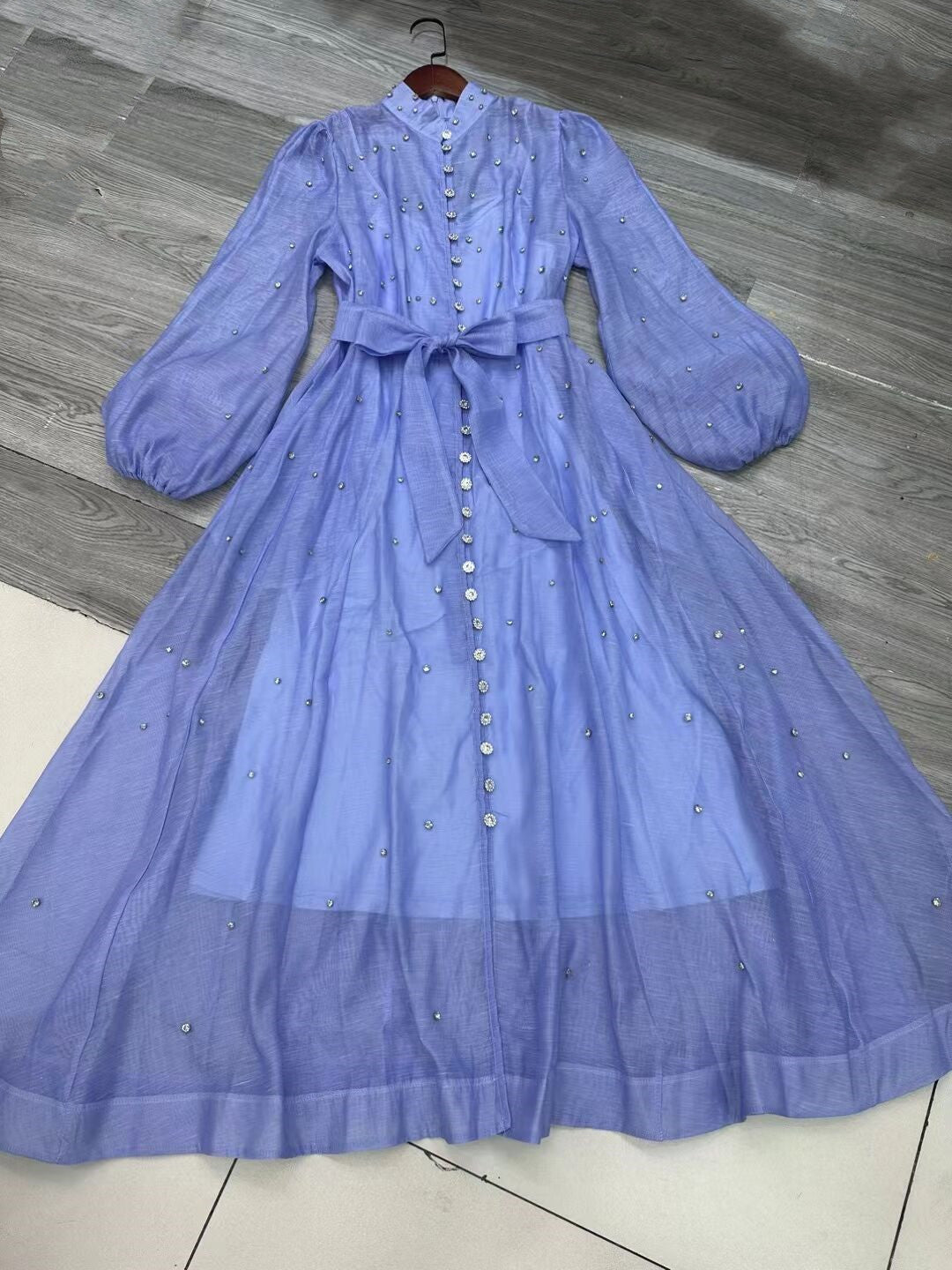 Early Spring Luxury Diamond Collar Lantern Sleeve Single Buckle Temperament Dress Dress Dress