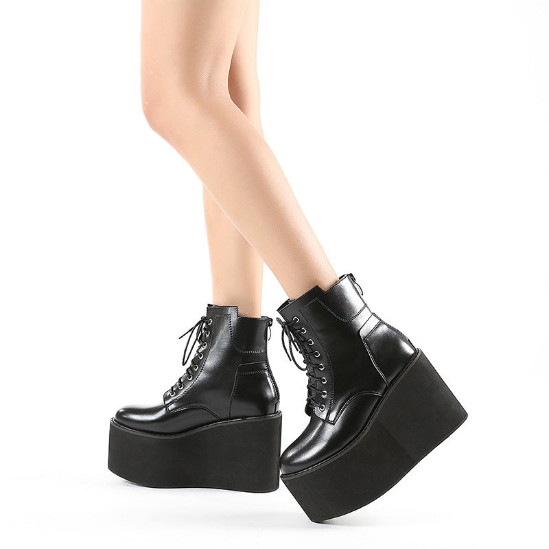 Bottom Martin Boots Coarse And Waterproof Table Side Zipper High Heel Short Boots Wearing Female Boots High Quality Shoes
