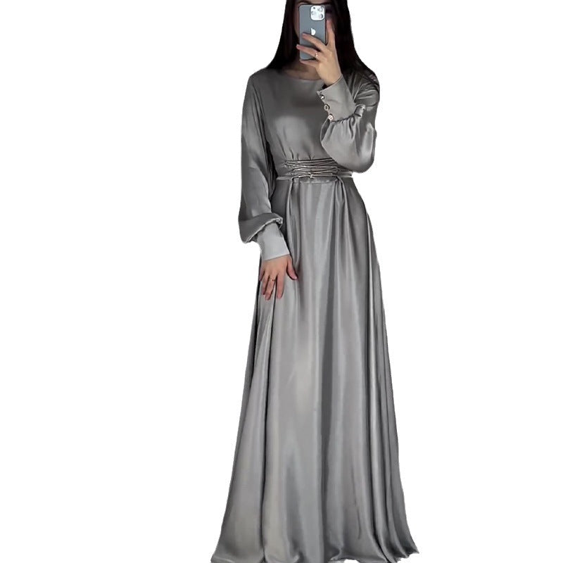 Women's Autumn Round Neckline Thigh Dress High-Rise Strap Dress Dress Dress Women