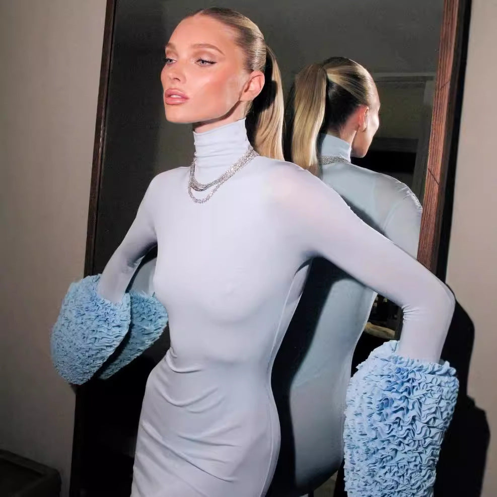 Autumn And Winter Women's Dress Fashion High-Necked Long Sleeves Slimming Dress