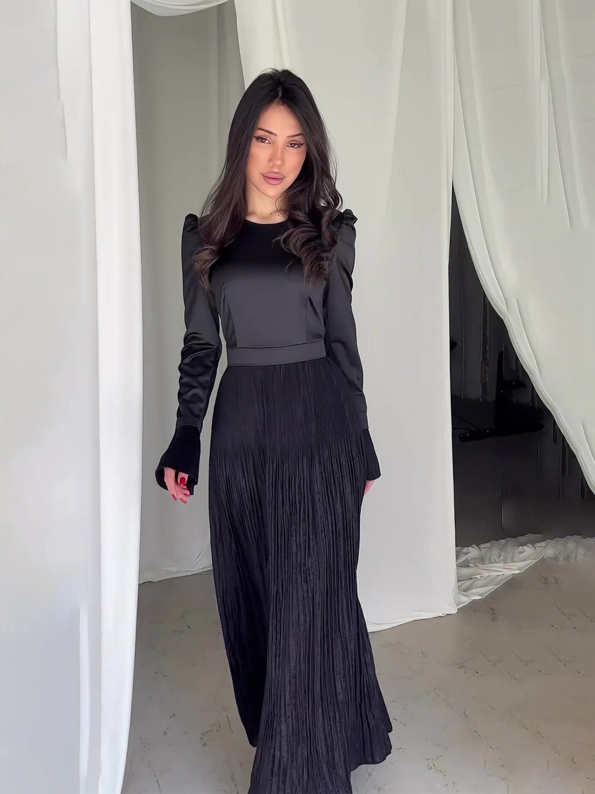 2024 New Folding Waist Thin Long Sleeves Big Set Of Famous Dress