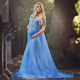 Women's Short-Sleeved Lace Splicing Mesh Pregnant Woman'stail Dress Photo Dress 1223 Maternity