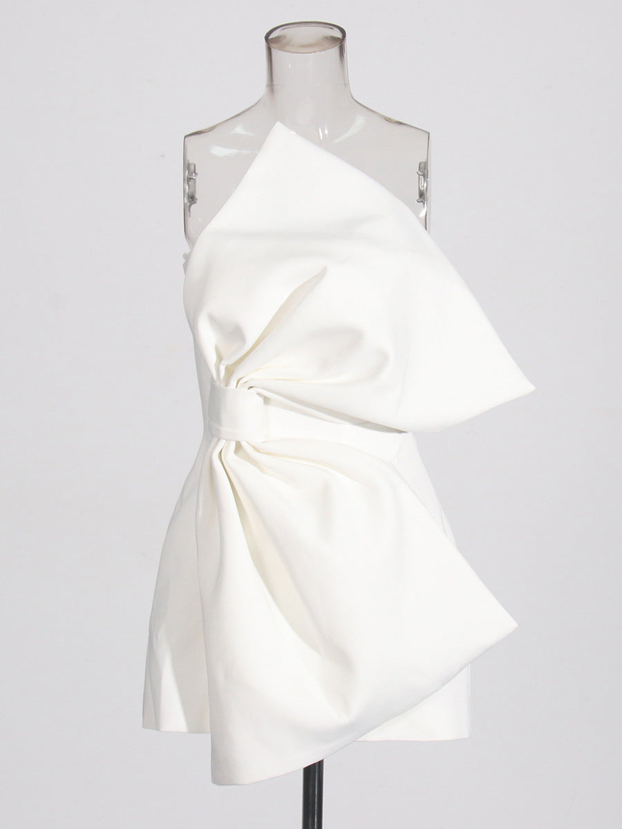 Famous Wind 2025 Spring New Bow Bra Design Personality Short Color Light Luxury Dress Woman