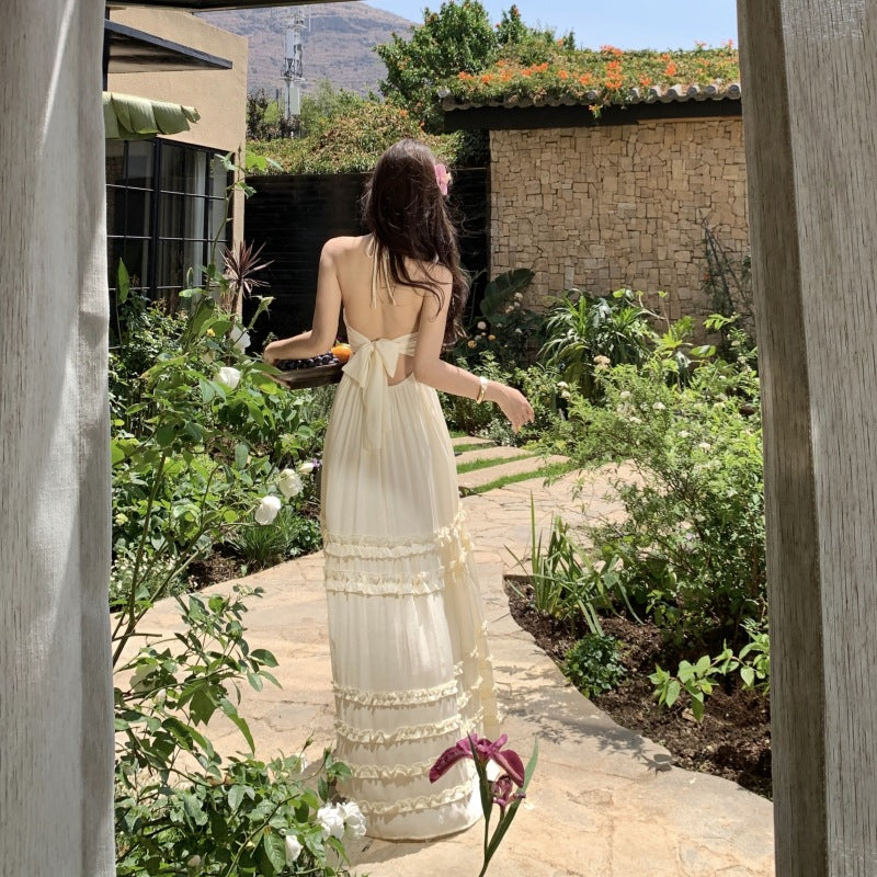 Pure Wind Seaside Holiday Dress Female Sanya Sexy Hanging Neck Long Dress