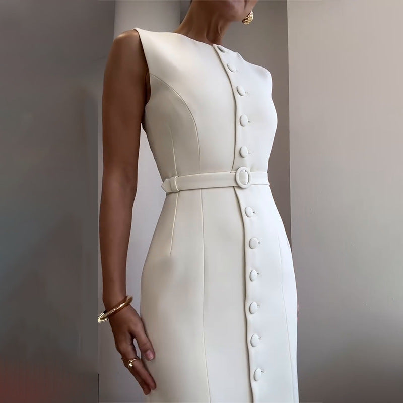 Summer New Elegant Temperament Belt Slimming Commuting Dress